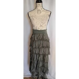 Karamel Italy Olive Tiered Ruffle Fringe Convertible Skirt Dress S Silk Blend
